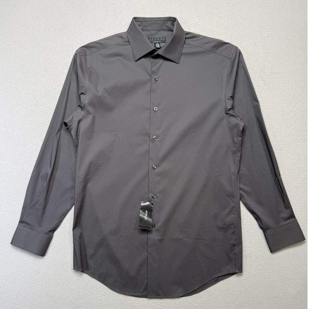 Alfani Men's regular  2-Way Stretch Solid Dress Shirt grey 14-14.5 32-33 $60